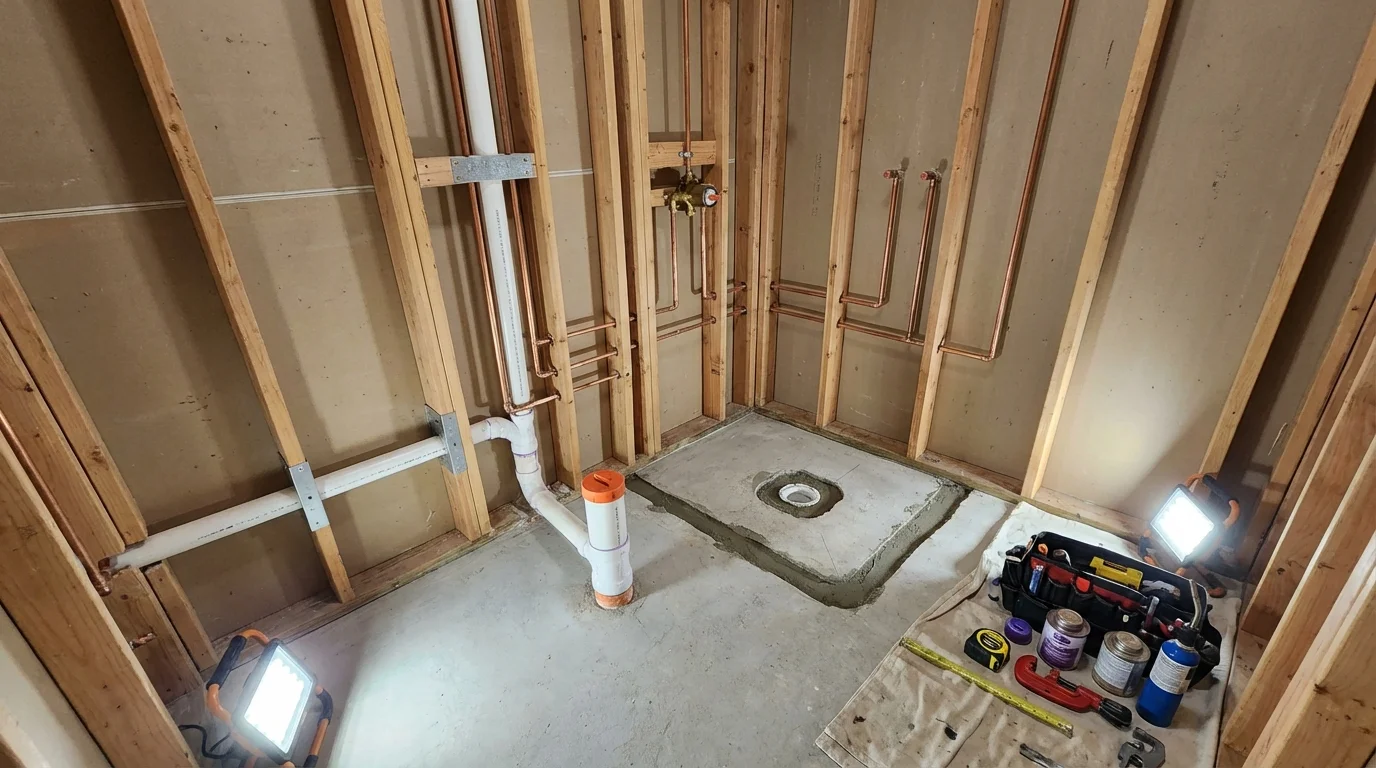 Bathroom rough-in plumbing during remodel by Johns Plumbing LLC in Murray