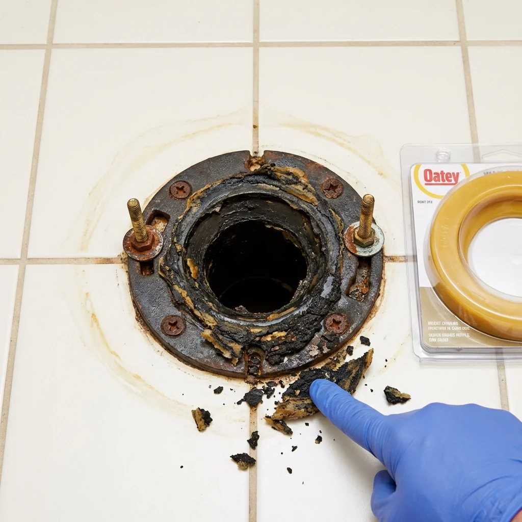 Failed wax ring showing water seepage at the base of a toilet in a Murray, KY home