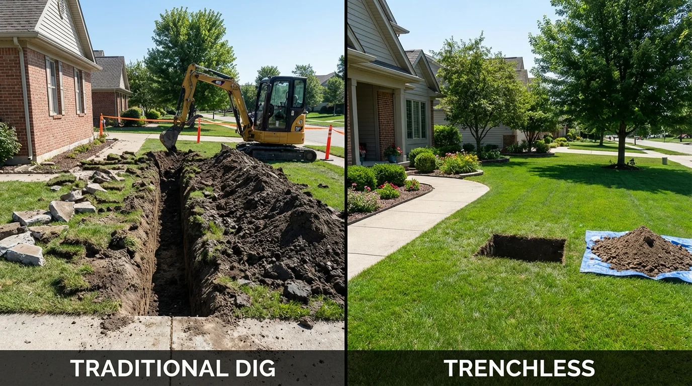 Trenchless sewer repair with minimal yard damage versus traditional excavation in Murray, KY
